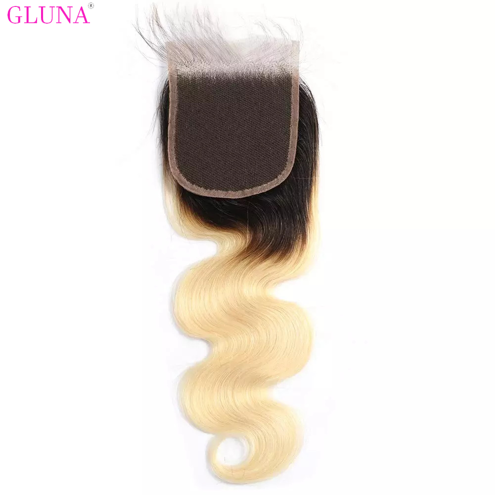 Gluna Hair 4×4 Lace Closure Body Wave 1B/613 Blonde Russian Virgin Hair (1B/613 Color )