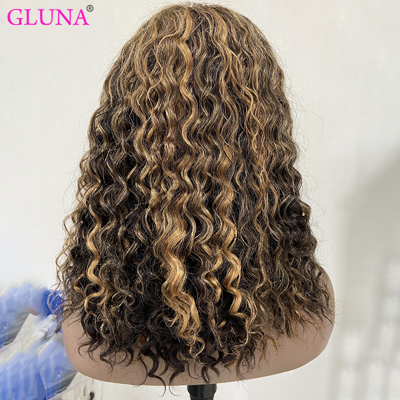 Gluna Deep Curly Short Hair 1B/27 Highlight Color Lace Frontal Closure Bob Wig Unprocessed Healthy Virgin Human Hair