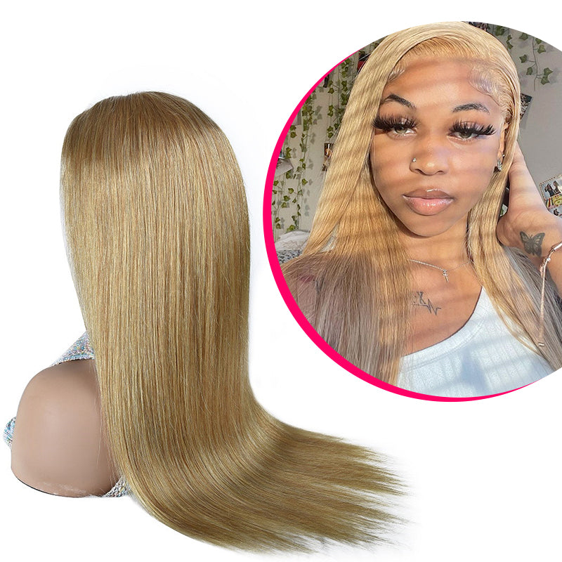 Gluna Honey Blonde #27 Color Straight 5x5 4x4 Lace Closure Wig Human Virgin Hair Wig