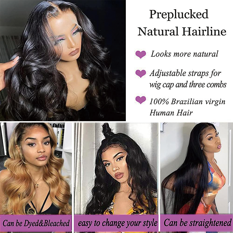 Gluna T-Part Lace Frontal Wigs Body Wave Brazilian Virgin Human Hair Wigs For Black Women 13X4X1 Lace Front Wigs Human Hair 150% Density Pre Plucked Natural Color
