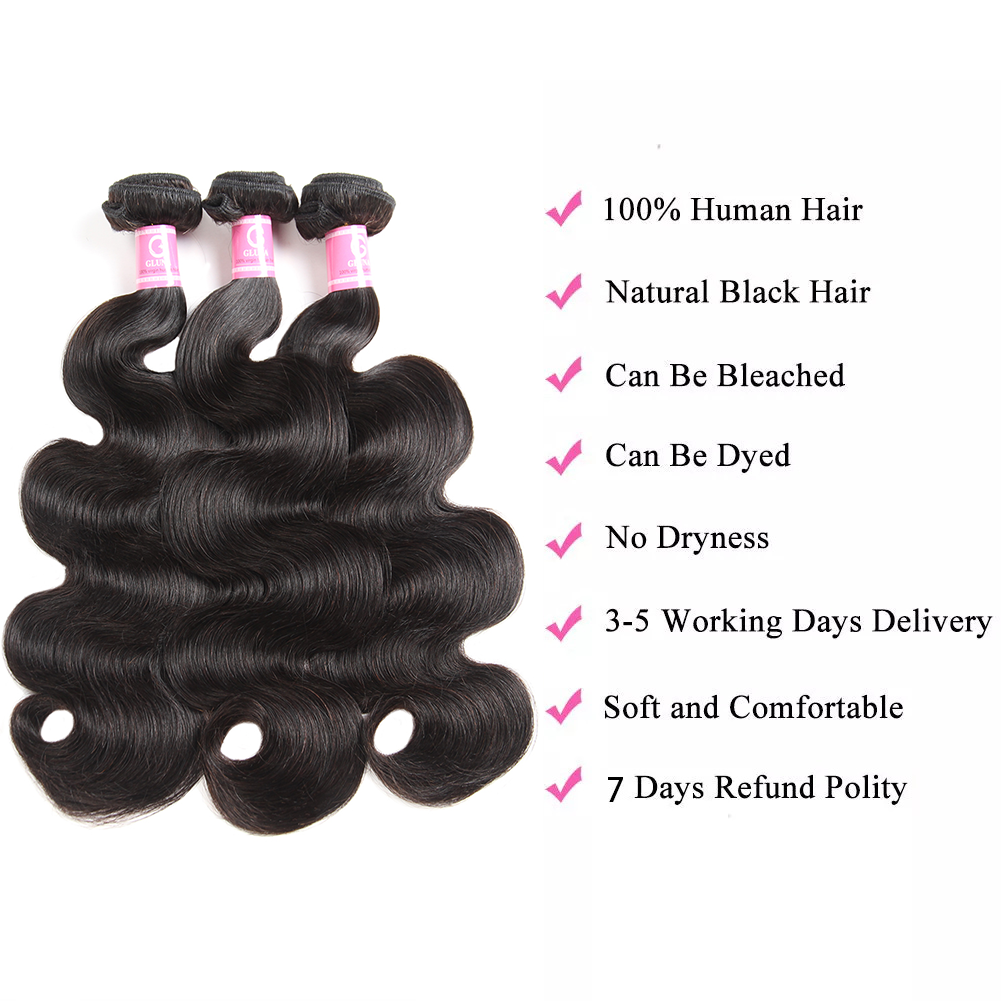 Free Shippng Gluna Hair 8A Grade Body Wave Virgin Hair 3Bundles With Frontal 100% Human Hair Extension Natural Black