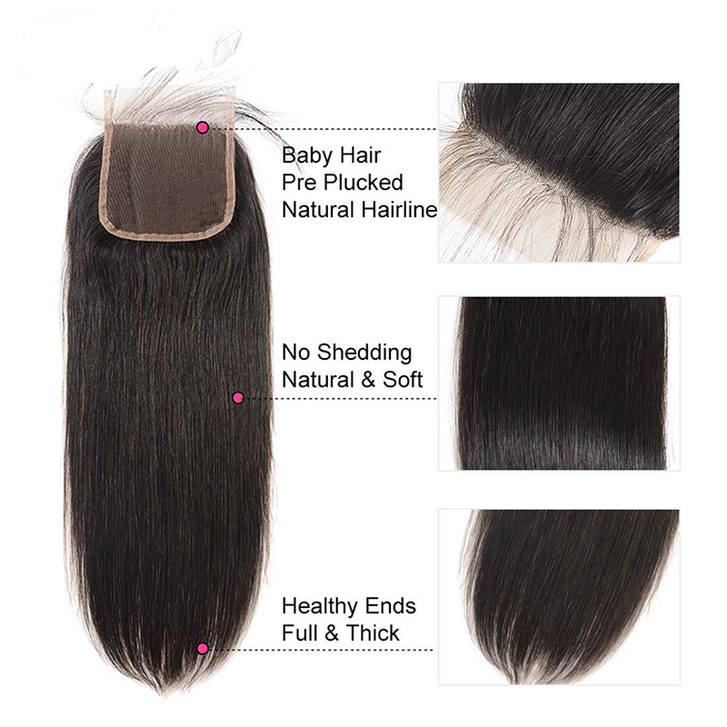 Gluna Hair Brazilian Straight Deep Partig 5x5 Lace Closure Free Part Middle Part Virgin Human Hair Lace Closures