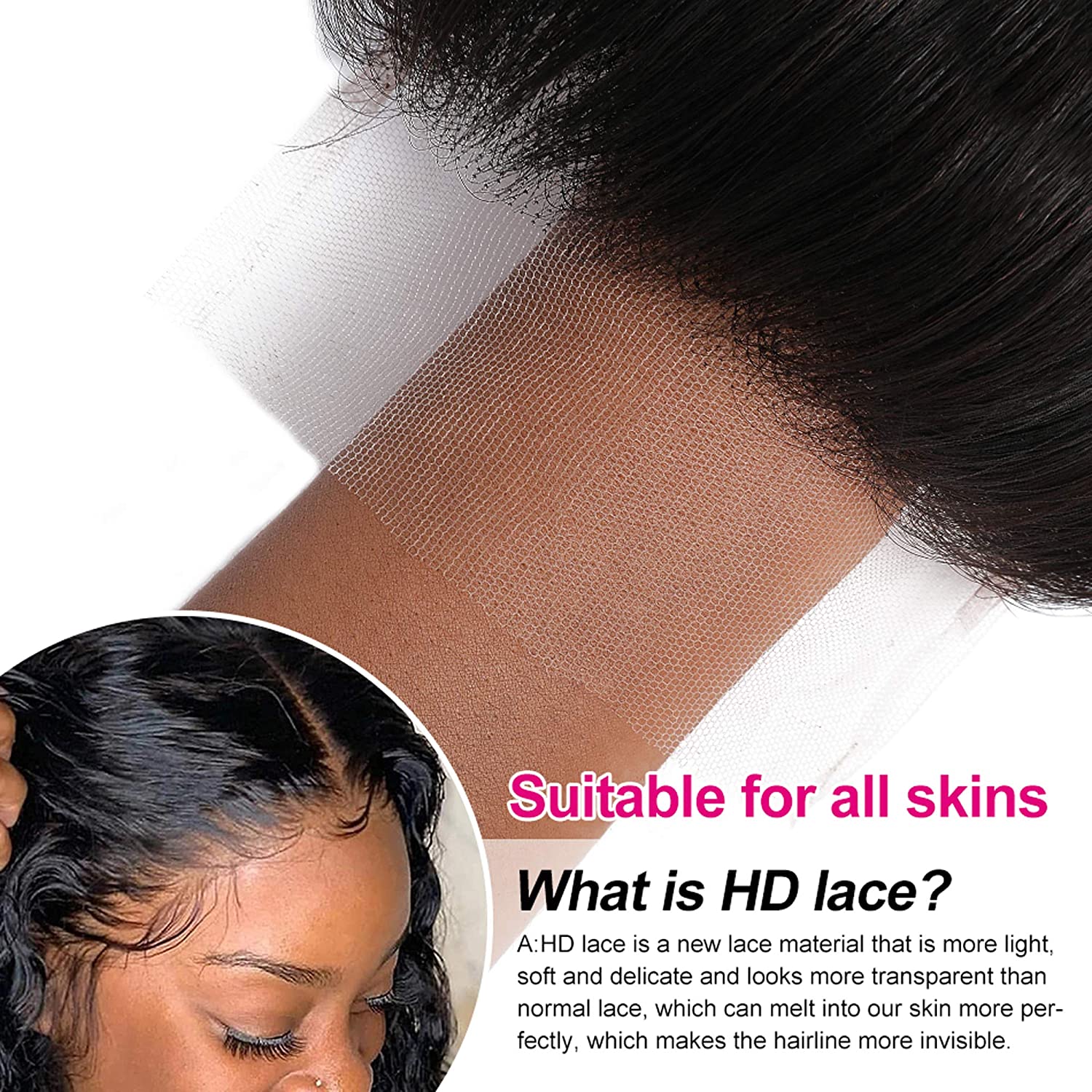 Gluna Invisable 5X5 HD Lace Closure Deep Parting For Women Body Wave Virgin Human Hair Black Color